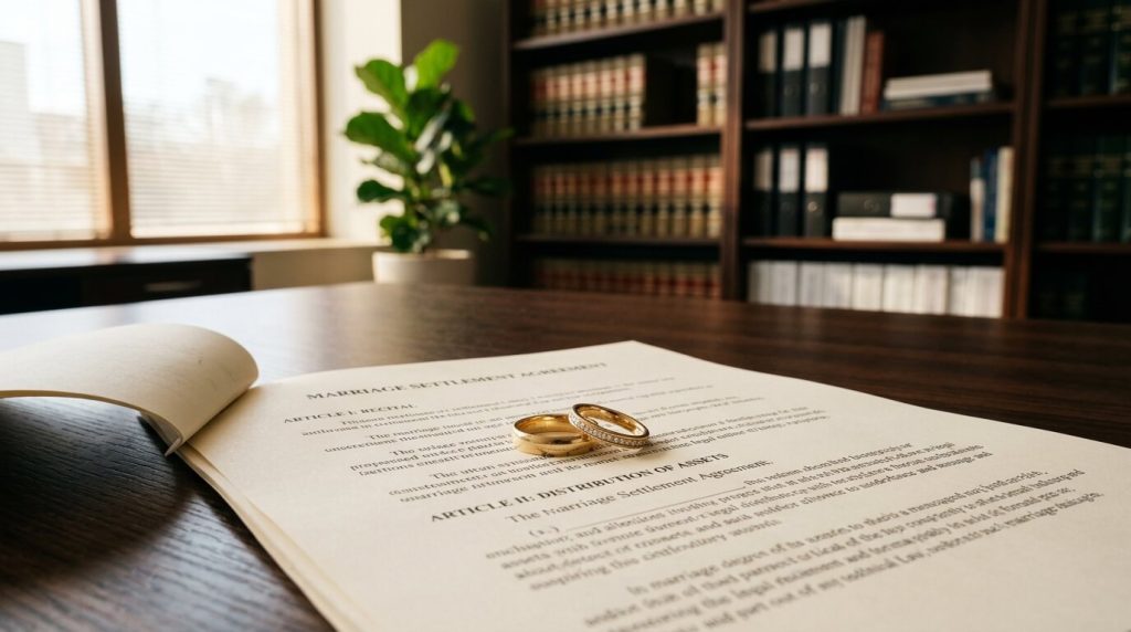 Anillos de matrimonio sobre documentos legales que representan el divorcio incausado en CDMX
